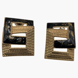 Vintage Gold Black Earrings Geometric Square Postfinish intact, review photos